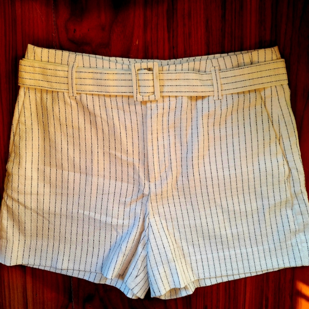 Banana Republic White Shorts with Black Pinstripes and Belt Size 6